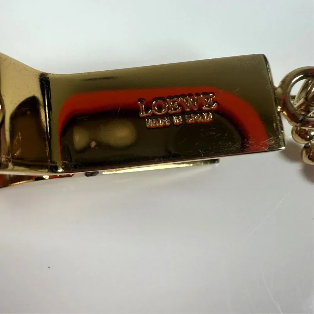 Loewe Anagram Glove Holder One Size Gold Tone Logo Ball Chain Made In Spain